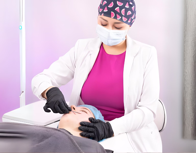 Mujer recibiendo tratamiento de limpieza facial medicalizada en Bogotá